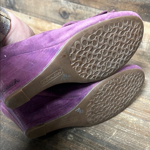 Coach Terri Purple Suede Womens Size 8.5 B Tasseled Kiltie Wedge Heel Shoes - Picture 6 of 7